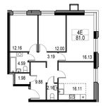 Планировка 4-комнатной квартиры, 81 м2