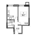 Планировка 1-комнатной квартиры, 38,7 м2