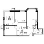 Планировка 4-комнатной квартиры, 83,4 м2