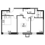 Планировка 3-комнатной квартиры, 68,3 м2