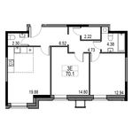 Планировка 3-комнатной квартиры, 70 м2