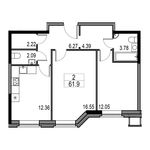 Планировка 2-комнатной квартиры, 61,9 м2
