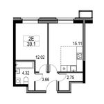 Планировка 2-комнатной квартиры, 39,1 м2