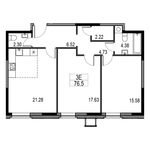 Планировка 3-комнатной квартиры, 77,1 м2