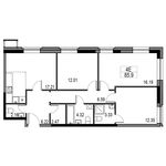 Планировка 4-комнатной квартиры, 85,9 м2