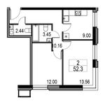 Планировка 2-комнатной квартиры, 52,3 м2