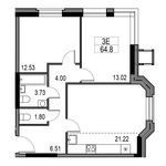 Планировка 3-комнатной квартиры, 61,7 м2