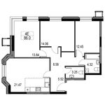 Планировка 4-комнатной квартиры, 81,8 м2