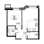 Планировка 2-комнатной квартиры, 44 м2
