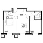 Планировка 3-комнатной квартиры, 59,6 м2