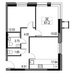 Планировка 3-комнатной квартиры, 58 м2
