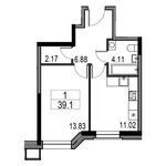 Планировка 1-комнатной квартиры, 39,4 м2
