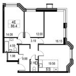 Планировка 4-комнатной квартиры, 86,4 м2