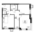 Планировка 3-комнатной квартиры, 77,2 м2