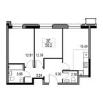 Планировка 3-комнатной квартиры, 58,2 м2