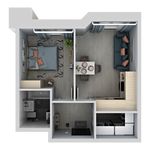 Планировка 2-комнатной квартиры, 44 м2