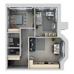 Планировка 3-комнатной квартиры, 61,7 м2