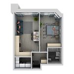 Планировка 2-комнатной квартиры, 45,5 м2