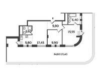 Планировка 3-комнатной квартиры, 90 м2