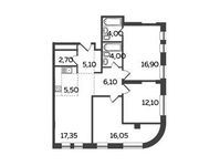 Планировка 4-комнатной квартиры, 89,8 м2