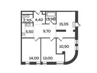 Планировка 4-комнатной квартиры, 84,35 м2