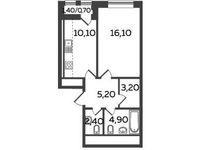 Планировка 1-комнатной квартиры, 42,6 м2