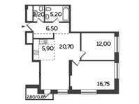 Планировка 3-комнатной квартиры, 70,1 м2