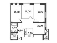 Планировка 4-комнатной квартиры, 85,8 м2