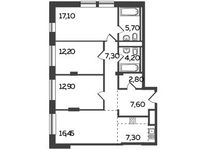 Планировка 4-комнатной квартиры, 93,55 м2