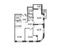 Планировка 4-комнатной квартиры, 93 м2
