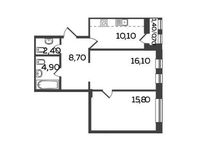 Планировка 2-комнатной квартиры, 58,7 м2
