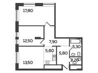 Планировка 3-комнатной квартиры, 70,8 м2