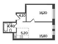 Планировка 2-комнатной квартиры, 45,7 м2