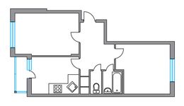 Планировка 2-комнатной квартиры, 55,4 м2