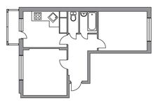 Планировка 2-комнатной квартиры, 52 м2