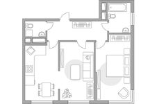 Планировка 2-комнатной квартиры, 54,8 м2