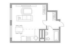 Планировка квартиры студии, 33 м2
