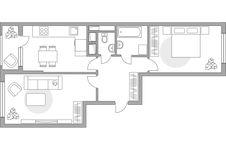 Планировка 2-комнатной квартиры, 56,4 м2