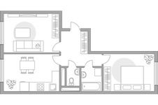 Планировка 2-комнатной квартиры, 50,6 м2