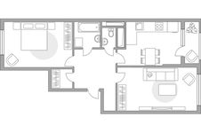 Планировка 2-комнатной квартиры, 64 м2