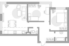 Планировка 3-комнатной квартиры, 65 м2