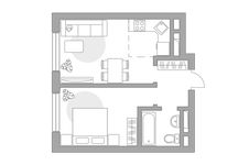 Планировка 2-комнатной квартиры, 35 м2