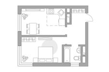Планировка 2-комнатной квартиры, 36,6 м2