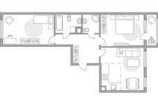 Планировка 3-комнатной квартиры, 61,8 м2
