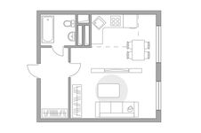 Планировка квартиры студии, 34,4 м2