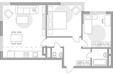 Планировка 3-комнатной квартиры, 64,4 м2