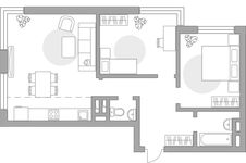 Планировка 3-комнатной квартиры, 64 м2