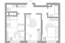 Планировка 3-комнатной квартиры, 53,6 м2