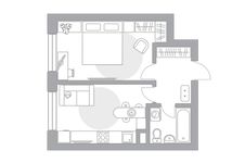 Планировка 1-комнатной квартиры, 33,8 м2