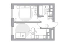 Планировка 2-комнатной квартиры, 33,4 м2